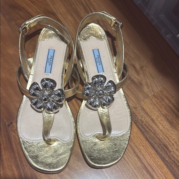 Prada Gold Sandals with Crystal Embellishment - Picture 1 of 2